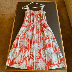 TALBOTS Coral and Gray Blue Palm Leaf Dress - Women’s 14P